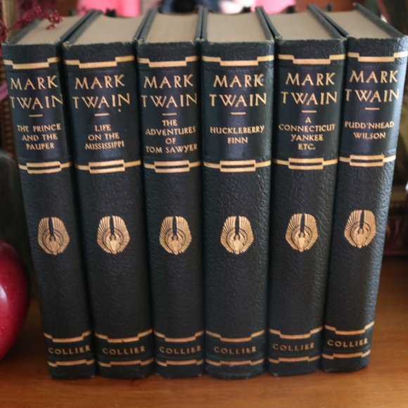 Antique 1920s Art Deco Mark Twain Green Gold Book Set - Picture 1 of 15